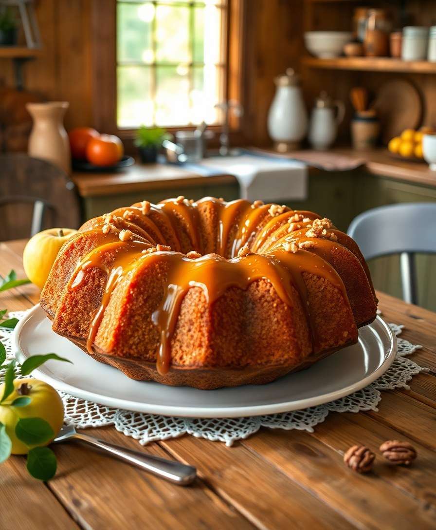 Spiced Apple Bundt Cake with Warm Caramel Glaze