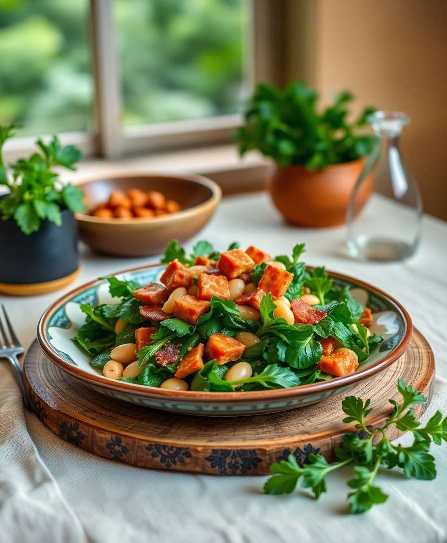 Crispy Greens with Cannellini Beans & Pancetta