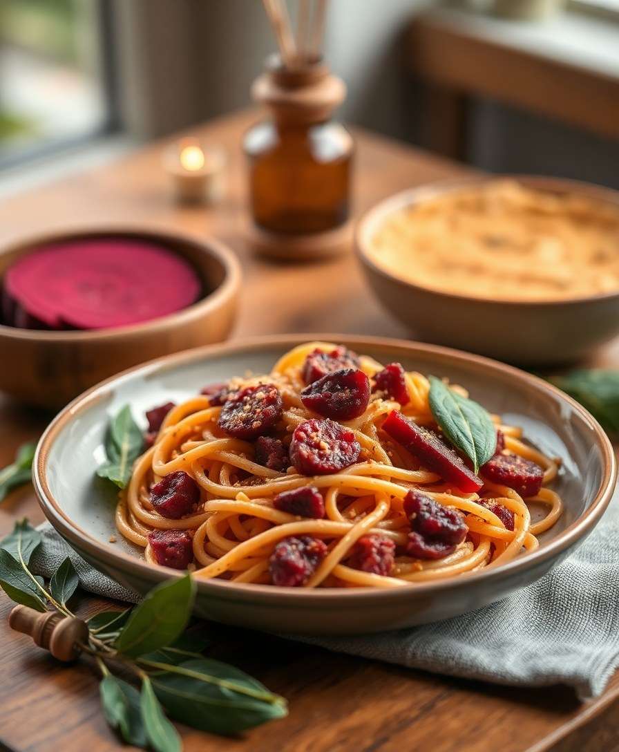 Savory Beet & Sage Pasta with Sausage