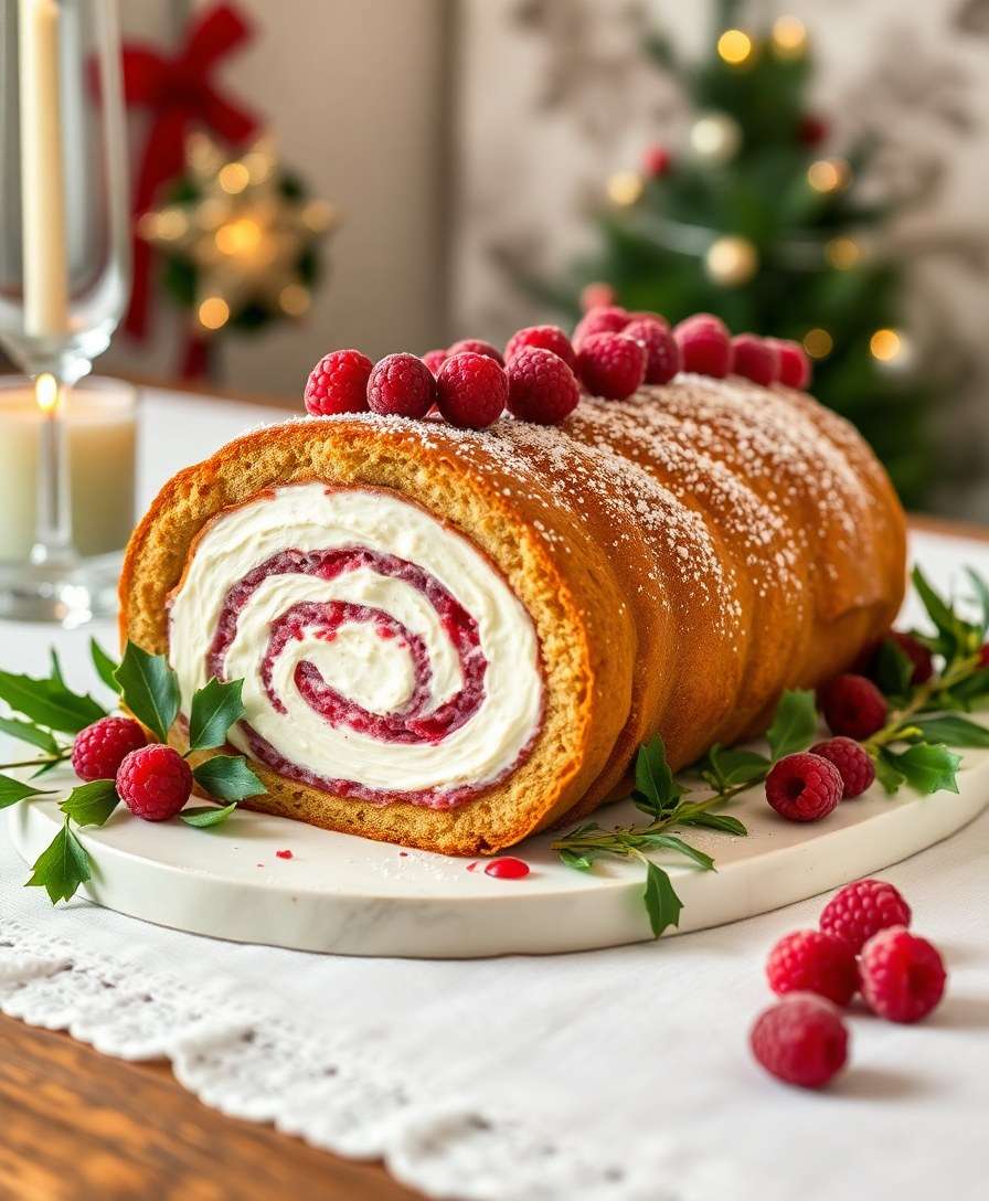 Elegant Raspberry Mascarpone Yule Log