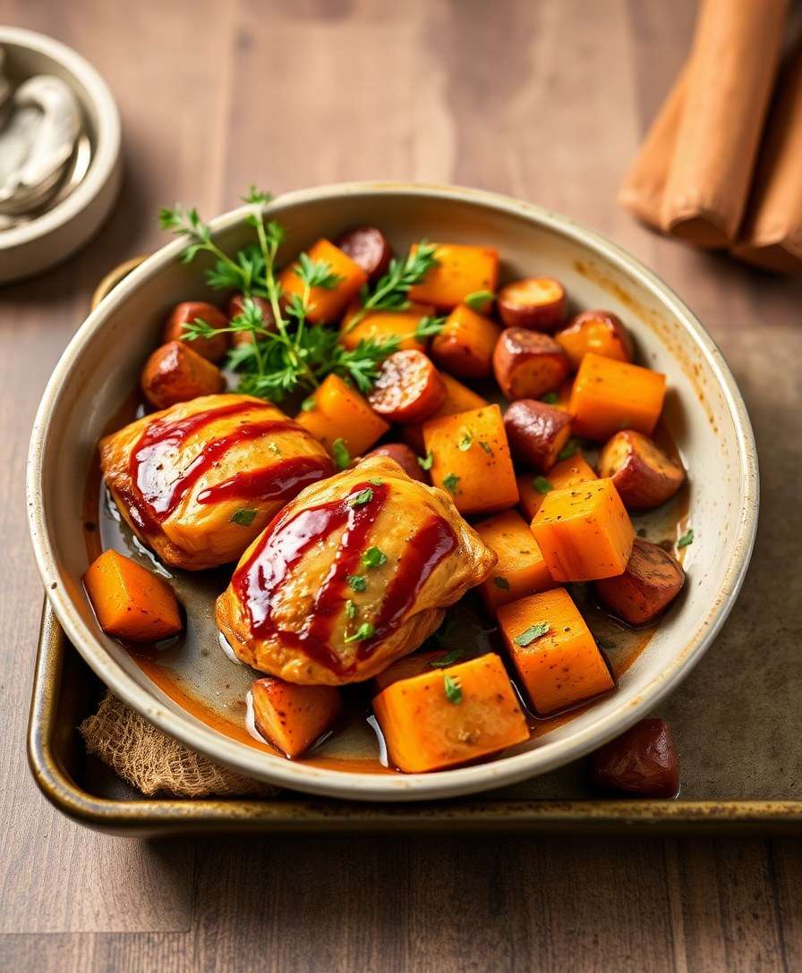 Sheet Pan Miso Glazed Chicken & Sweet Potatoes