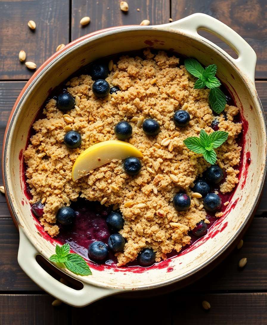 Autumn Apple-Blueberry Crisp with Panko-Pistachio Topping