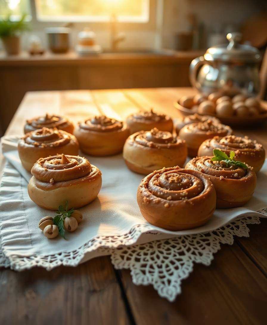 Decadent Vanilla Rolls with Hazelnut Crunch