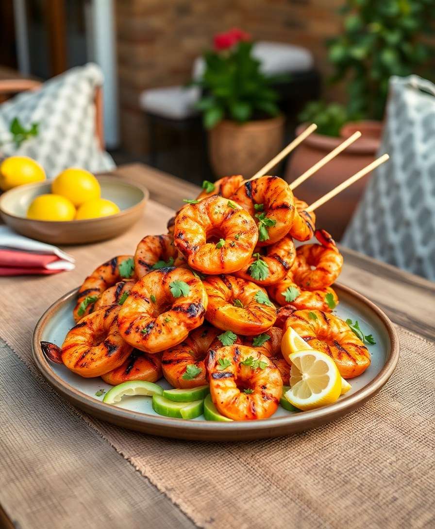 Spicy Grilled Harissa Shrimp Skewers