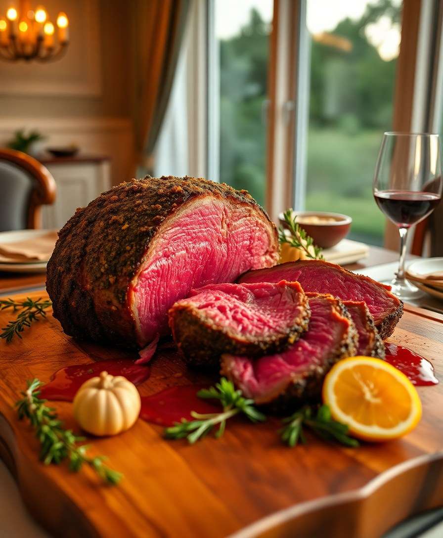 Decadent Garlic Herb Prime Rib with Red Wine Reduction