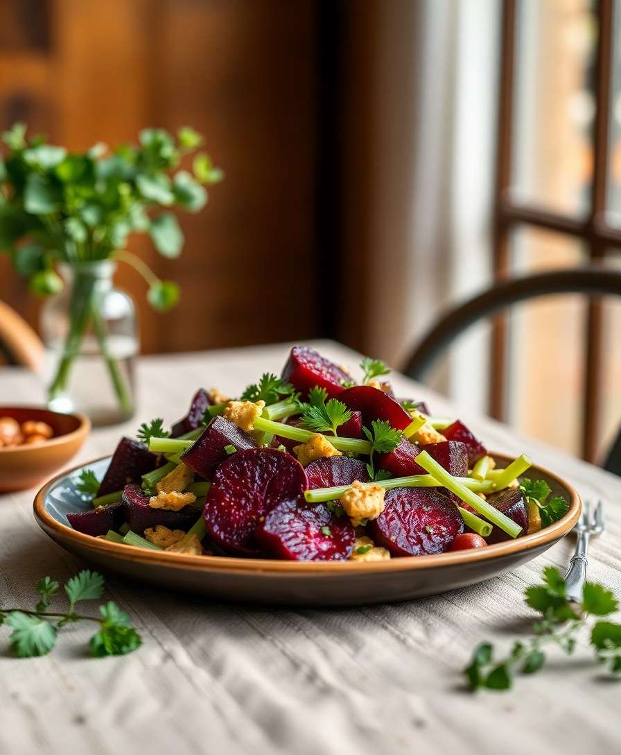 Roasted Beet & Celery Salad with Honey-Mustard Dressing