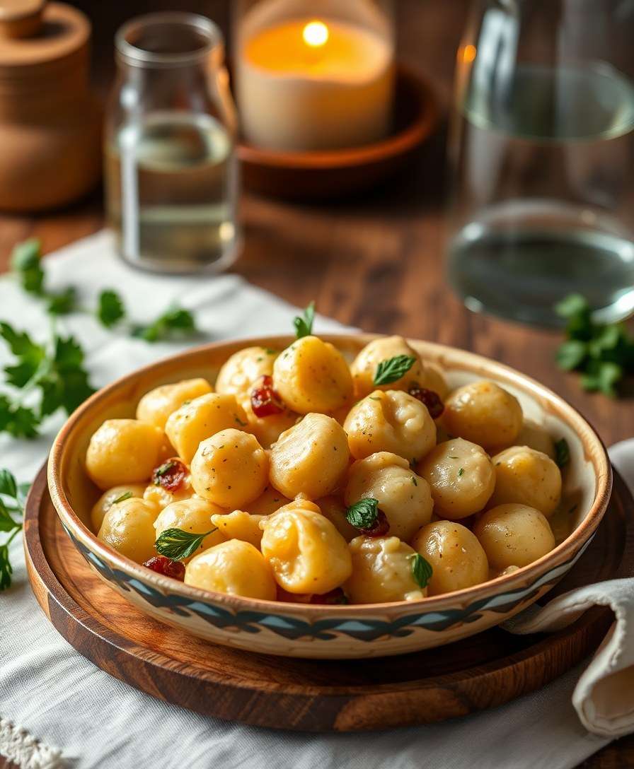 Gourmet Homemade Potato Gnocchi with Four Cheese Sauce