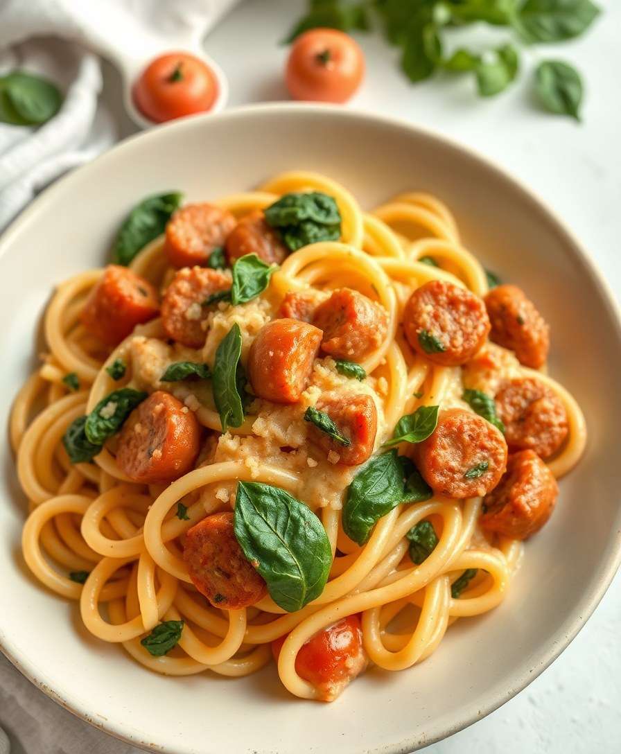 One-Pot Creamy Sausage & Spinach Pasta