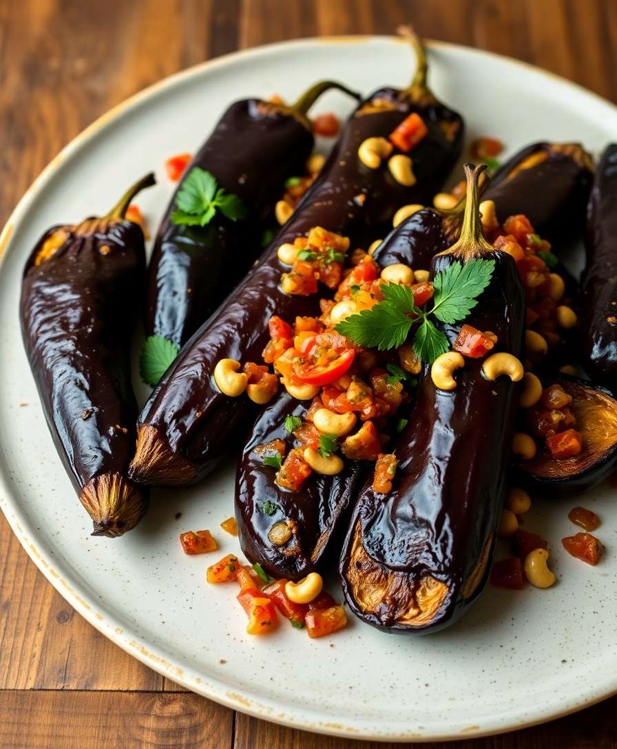 Roasted Japanese Eggplant with Cashew-Chili Salsa