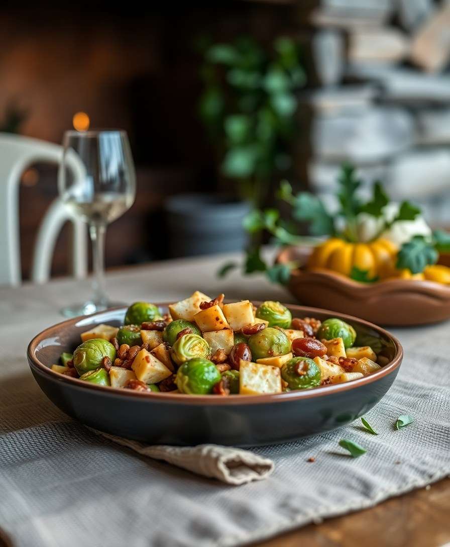 Savory Brussels Sprout Stir-Fry with Golden Raisins and Cheddar