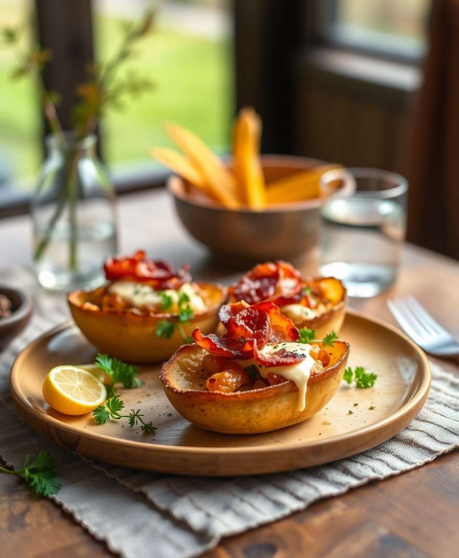 Crispy Potato Boats with Sweet Bacon & Cheese