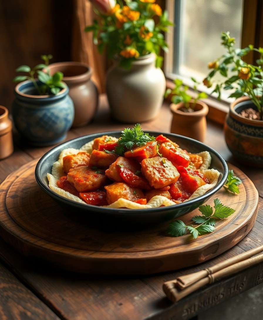 Spicy Buldak Fire Chicken with Crispy Rice Cakes