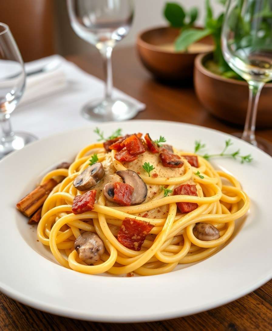 Creamy Mushroom Pasta with Pancetta