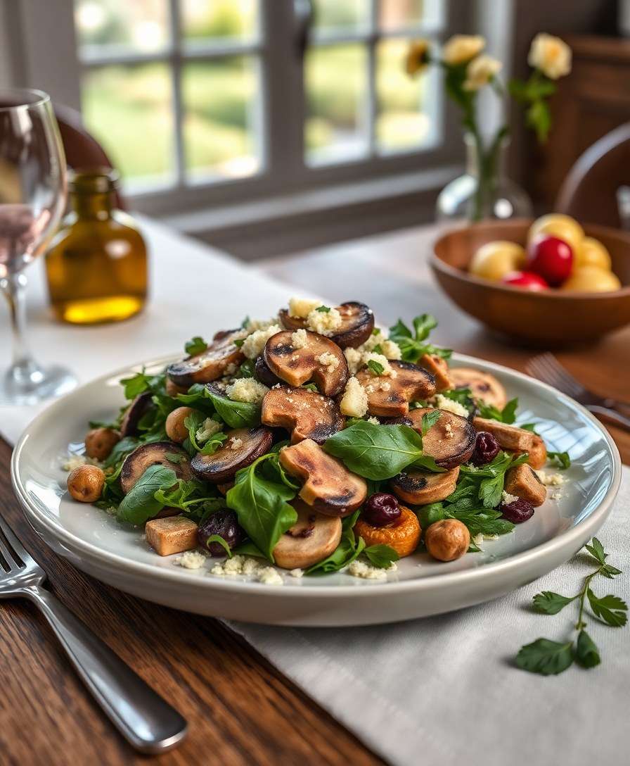 Gourmet Mushroom Salad with Parmesan Crumble