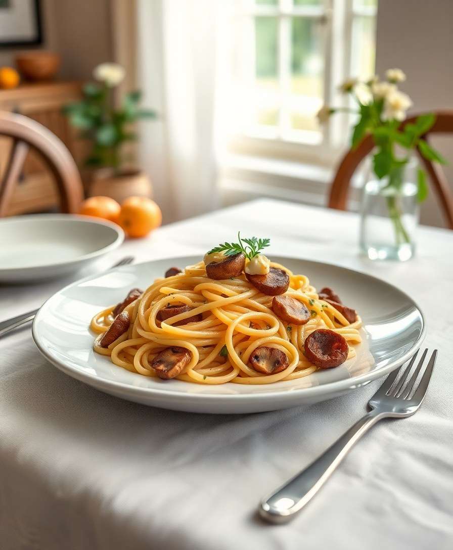 Creamy Mushroom & Halloumi Pasta