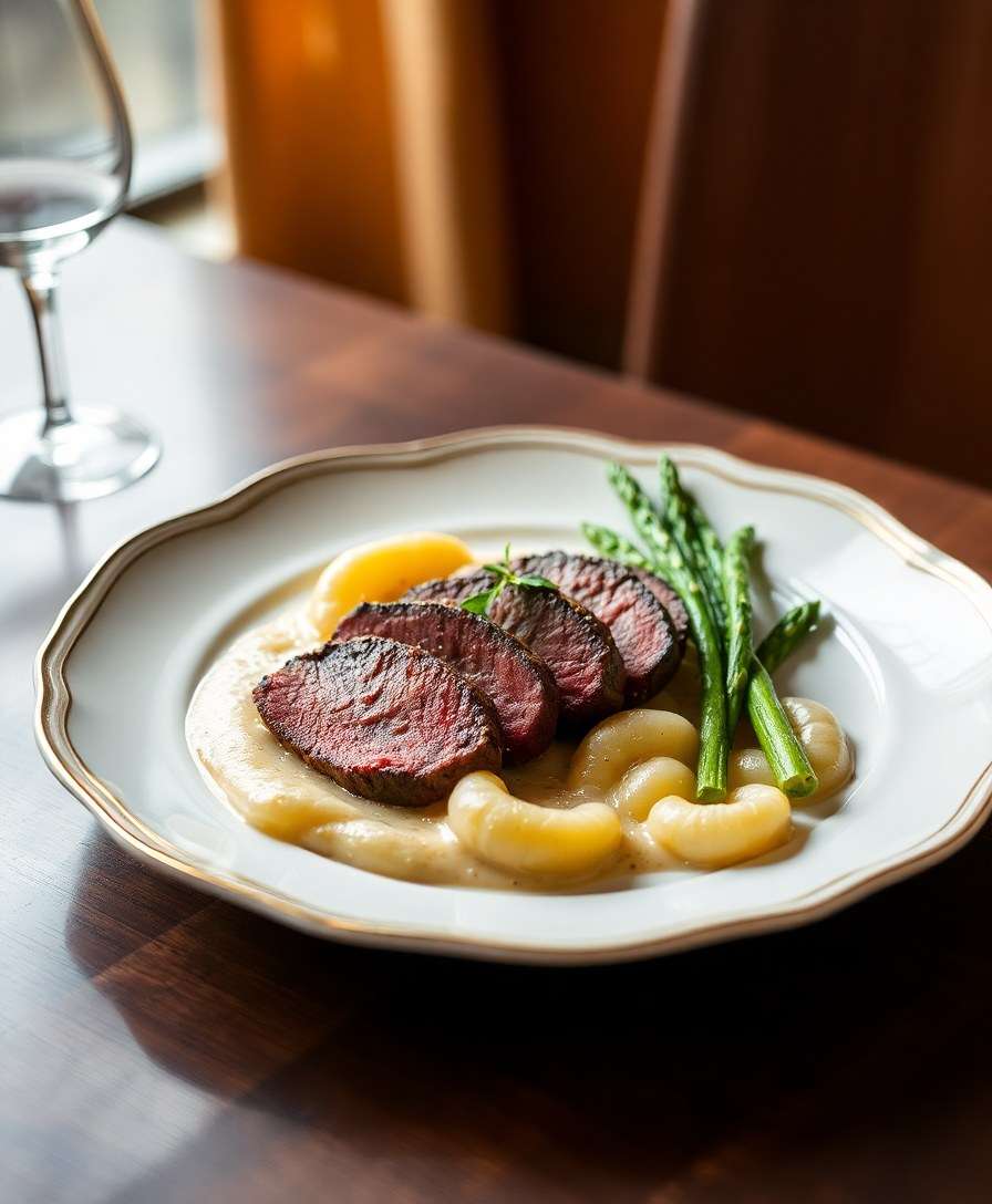 Gourmet Beef Tenderloin with Truffle-Infused Potatoes and Asparagus