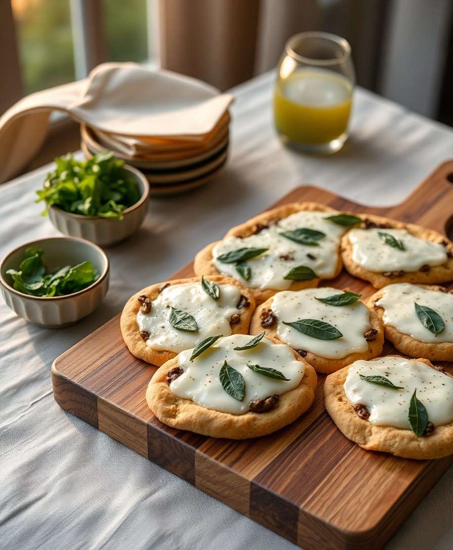 Savory Mushroom & Fontina Flatbreads with Crispy Sage