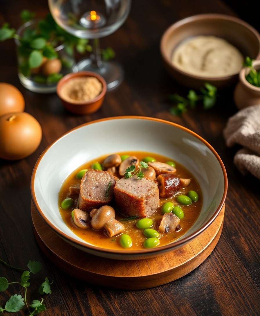 Gourmet Duck Ragout with Edamame and Mushrooms