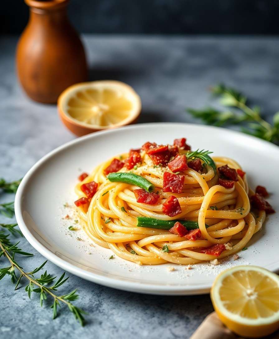 Creamy Asparagus Pasta with Saffron & Pancetta