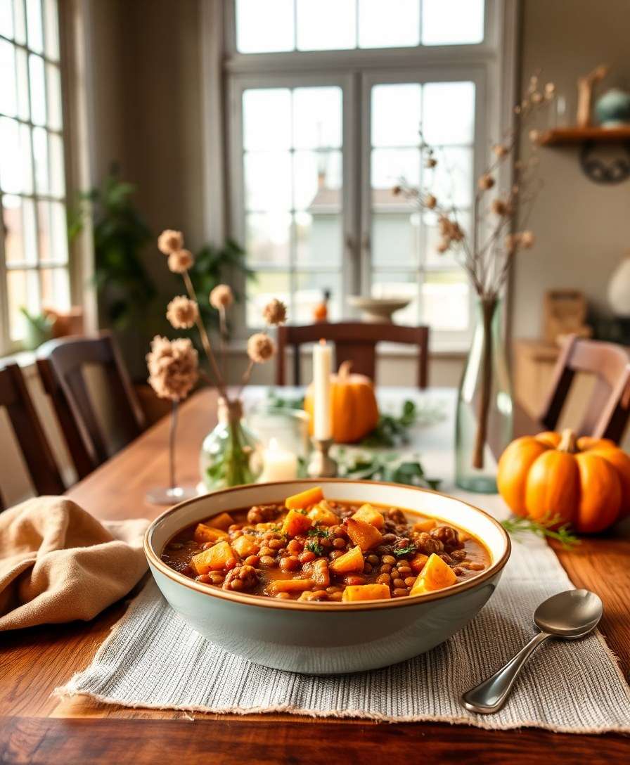 Hearty Autumn Pumpkin & Lentil Stew