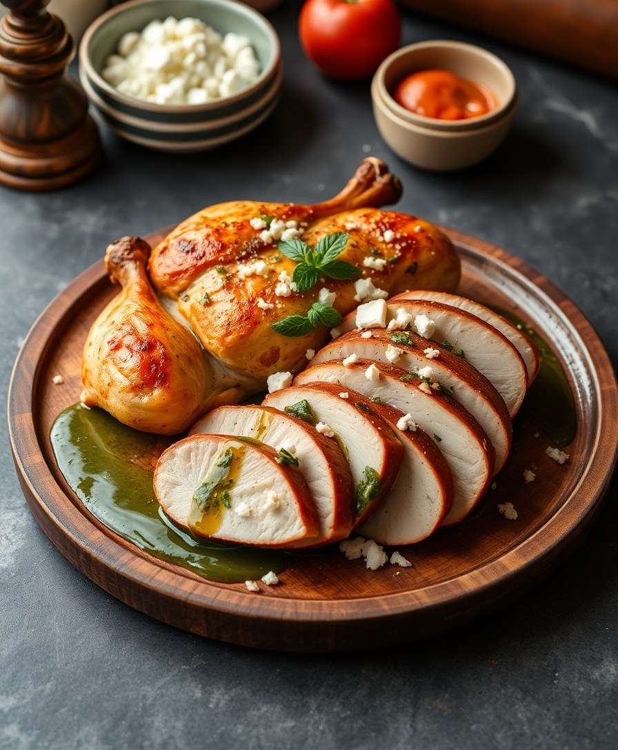 Savory Feta-Brined Roast Chicken with Herb Sauce