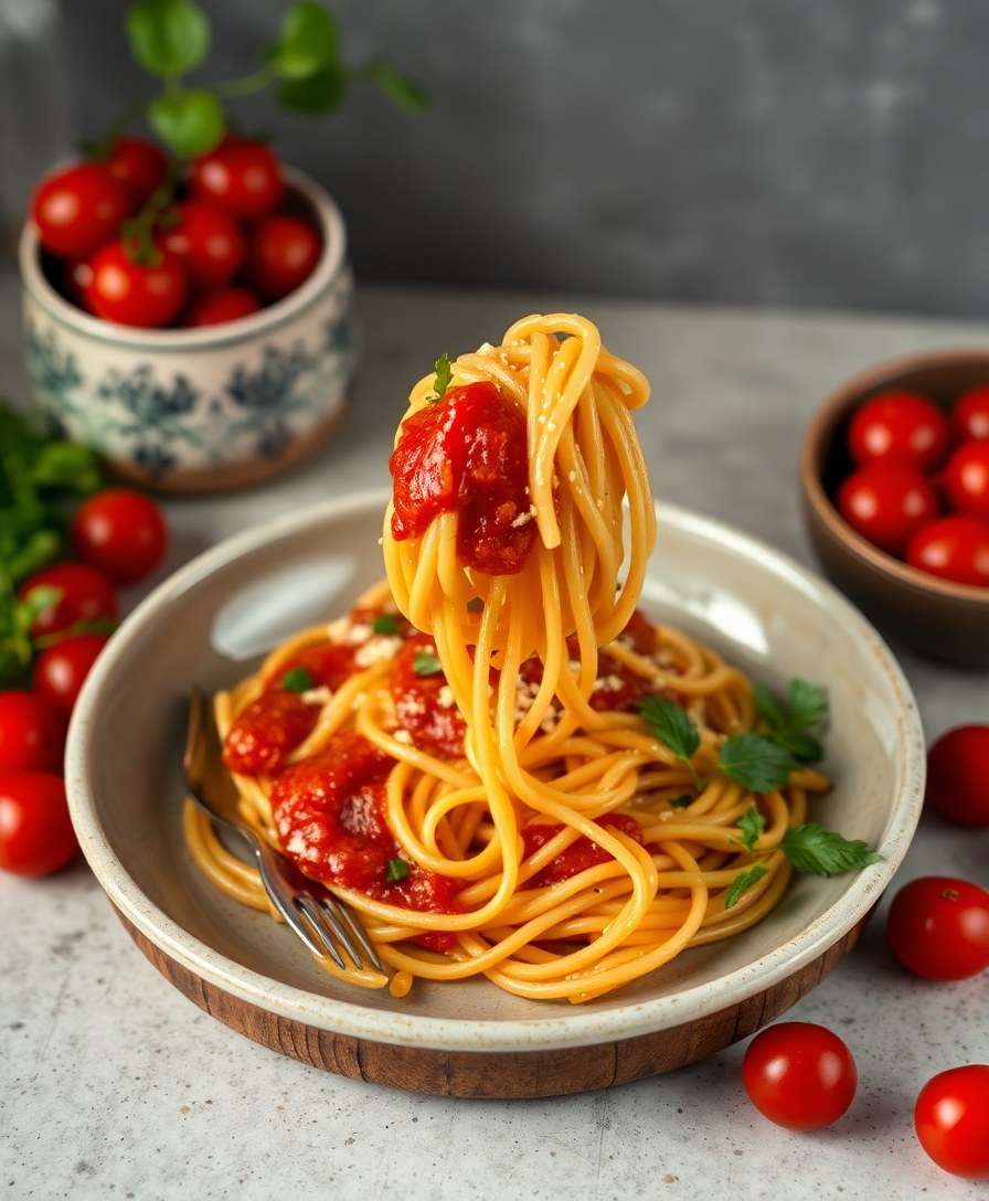 Spicy Red Sauce Pasta with Burst Cherry Tomatoes