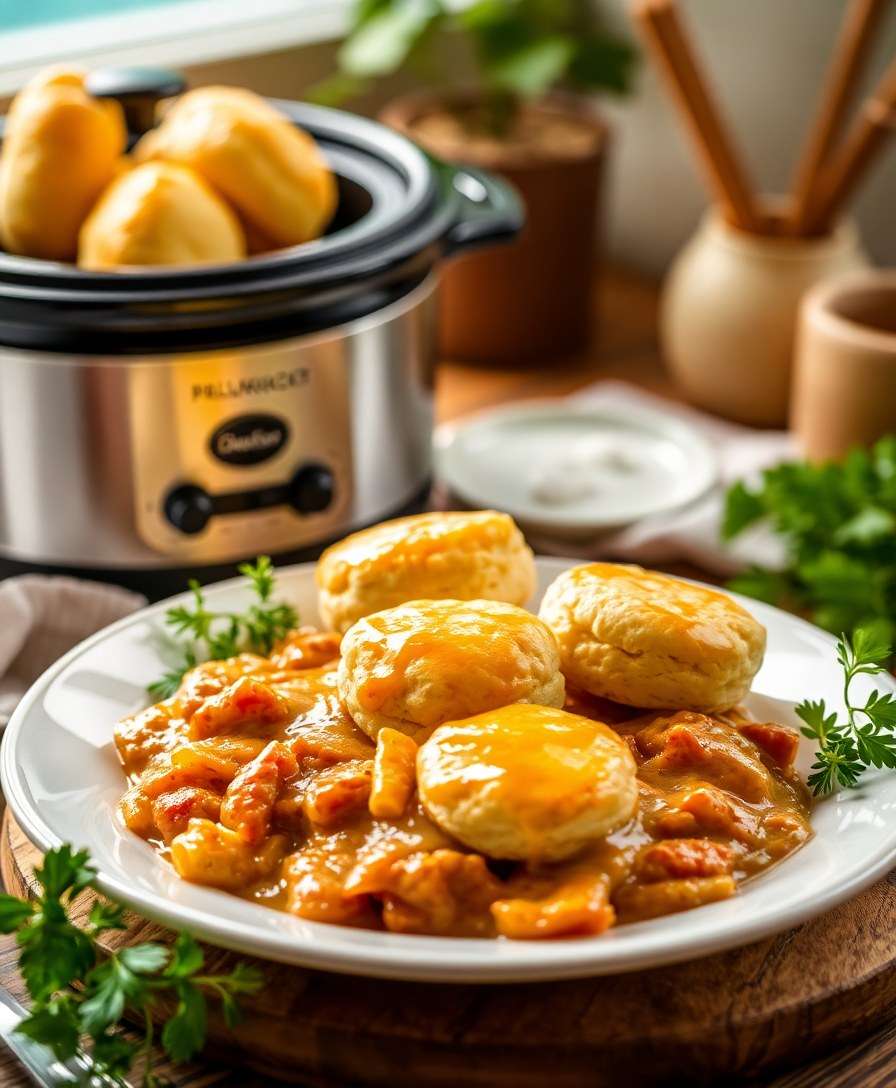 Savory Slow Cooker Chicken & Biscuits